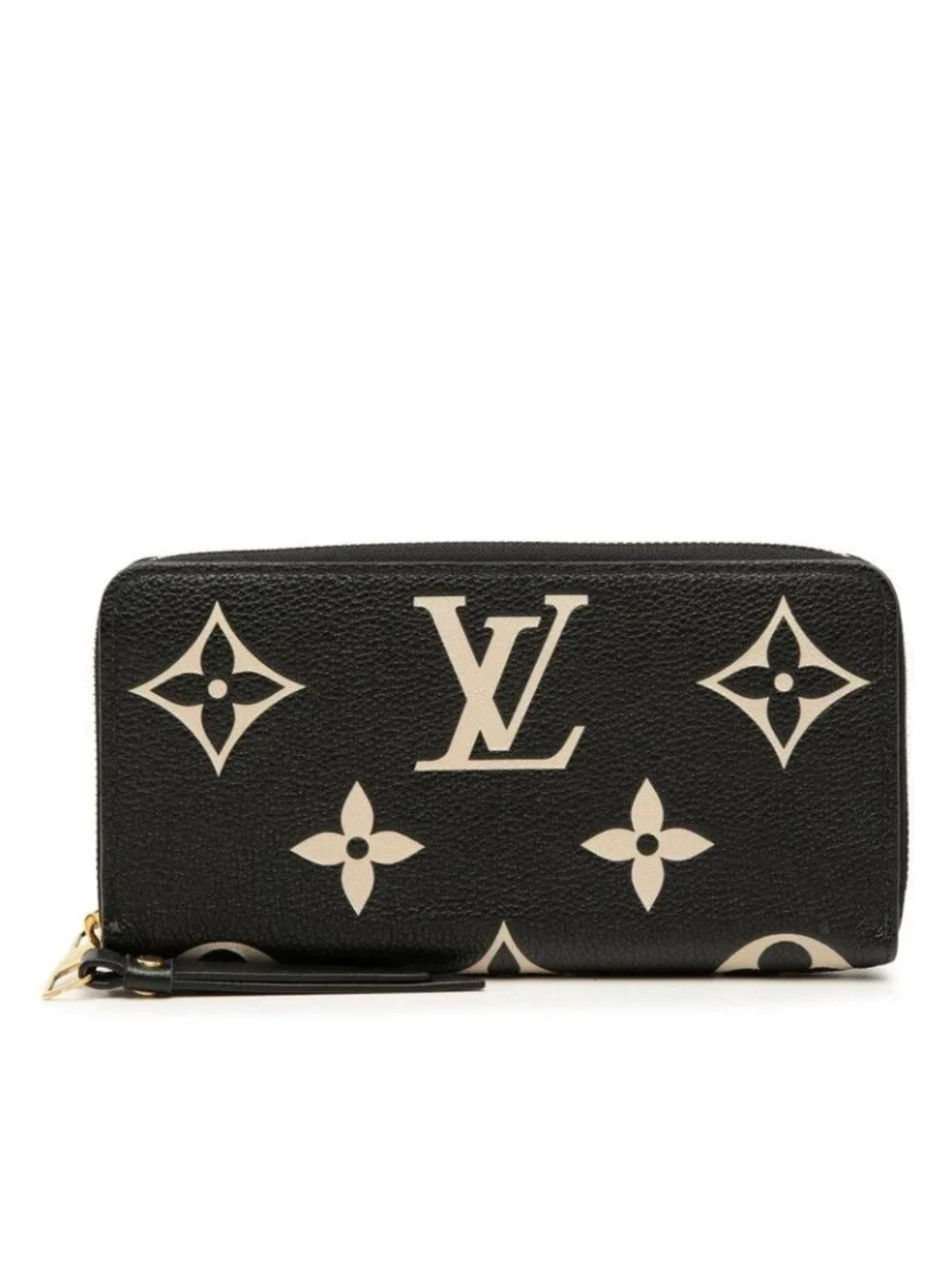Louis Vuitton Monogram Empreinte Zippy Wallet Zip Around Black Beige Leather